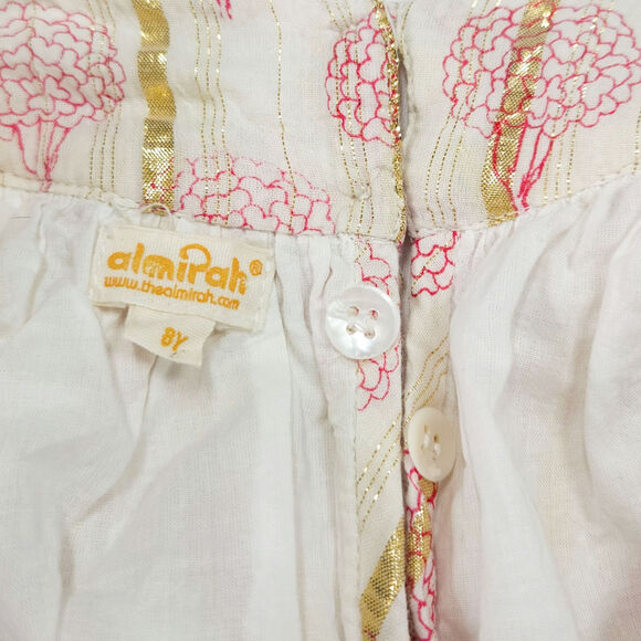 Almirah Girls Party Dress Gold Foil Pink Floral Long Sleeve Lined Ivory Boho 8Y - Picture 5 of 9